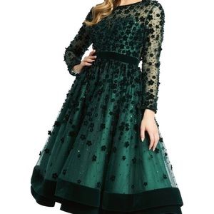 Mac Duggal long sleeve fit and flare embellished dress - size 14 brand new w/tag